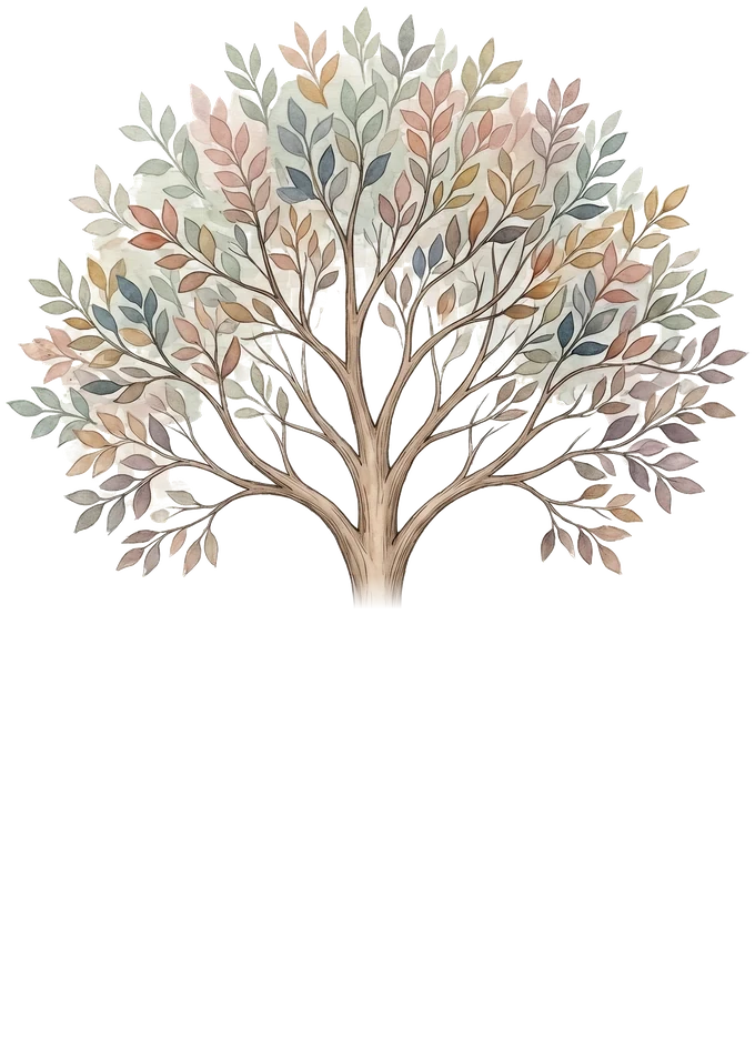 A tree with colorful leaves and deep roots